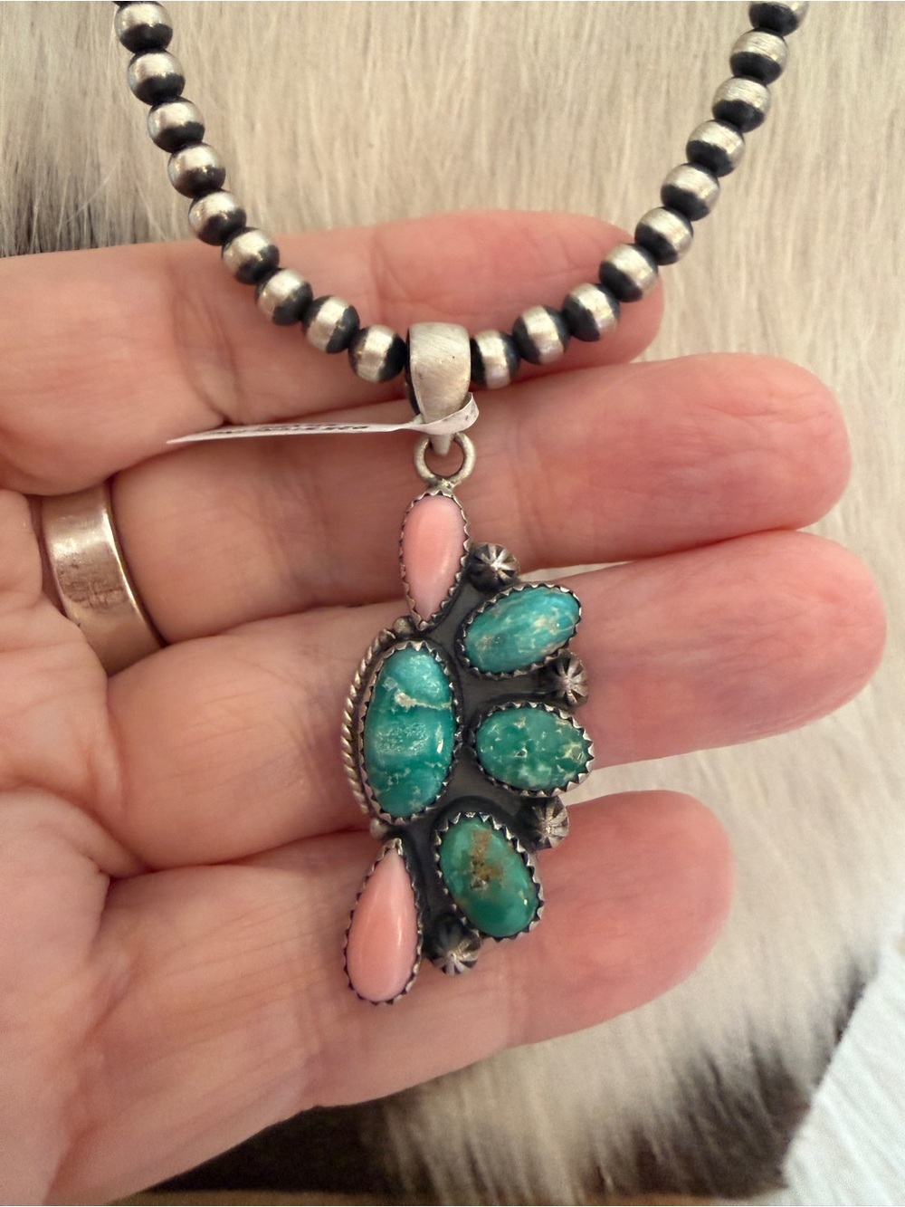 ❤️MultiStone Half Cluster Conch Sonoran White Water Turquoise 925 Pendant 1.96”L